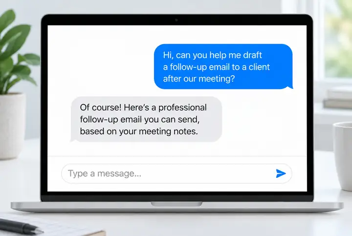 Clean AI chat interface showing a customer asking for help and an assistant replying.